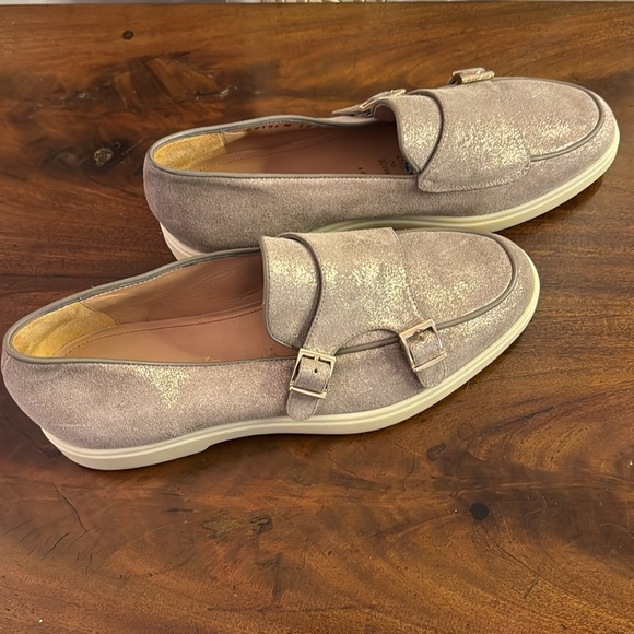 NEW Santoni
Avocado Metallic Suede Loafers w/ Double-Monk Strap - Picture 3 of 5